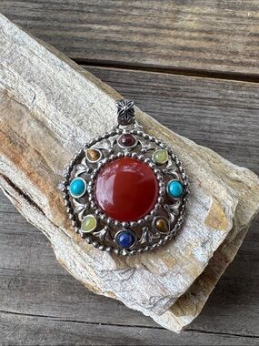 Sterling Silver Pendant with Multi Colored Gemstones